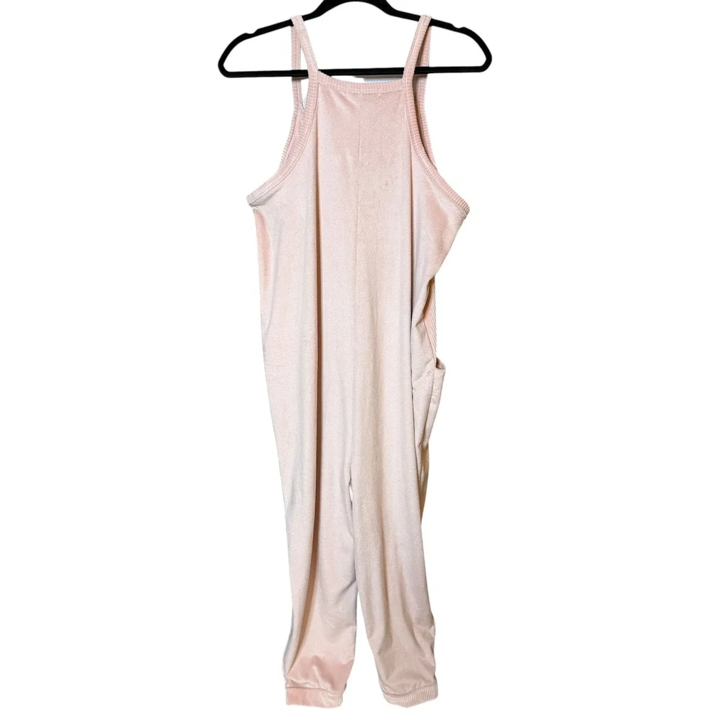 Sincerely Jules Jumpsuit Large Pink Velour Sleeveless Pocket Jogger JA0074819 - Picture 2 of 6